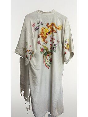 Golden Bee Silk Hand Embroidered Chinese Kimono Long Dressing Gown No Belt.   V